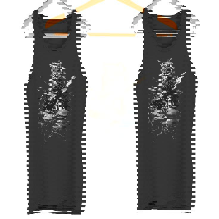 猫がドラムを叩く 長袖tシャツ タンクトップ