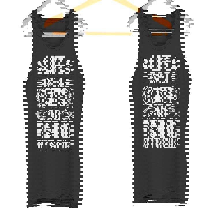 猫と釣り漁師 おもしろ釣り タンクトップ