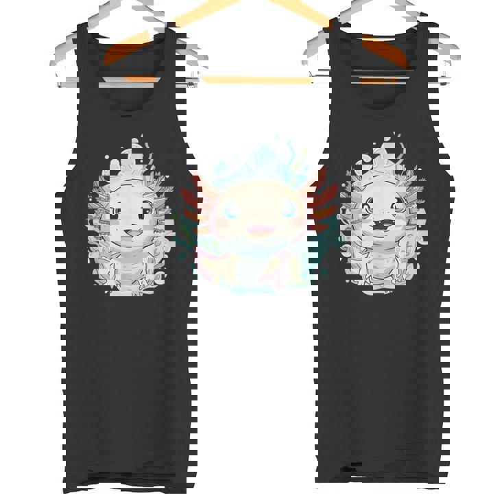 笑顔のaxolotl カワイイかわいい水中漫画 タンクトップ