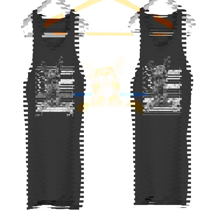 細いブルーライン K9 ジャーマンシェパード 犬 警察官 タンクトップ