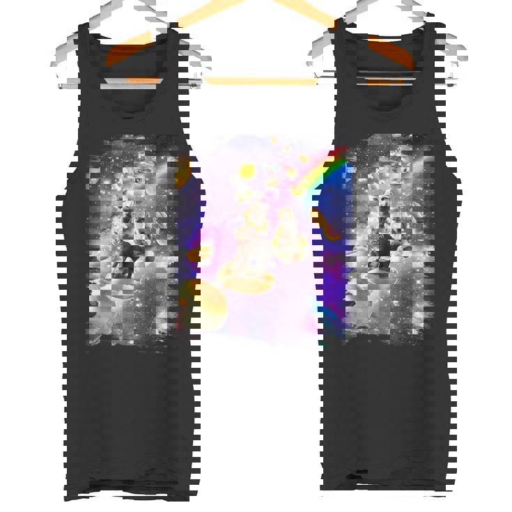 虹銀河のホットドッグに乗る宇宙の猫 タンクトップ