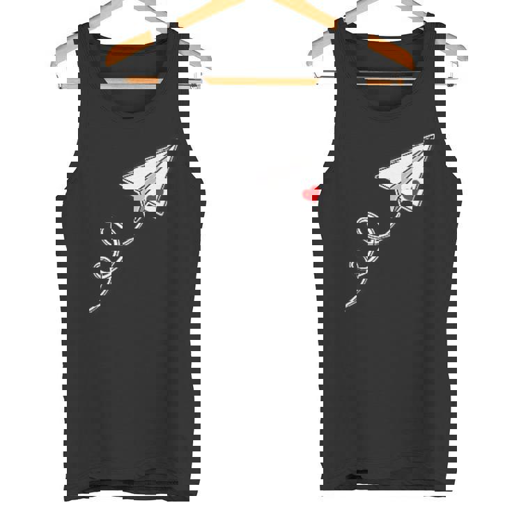 赤いハートの紙飛行機、紙飛行機のメッセージ タンクトップ