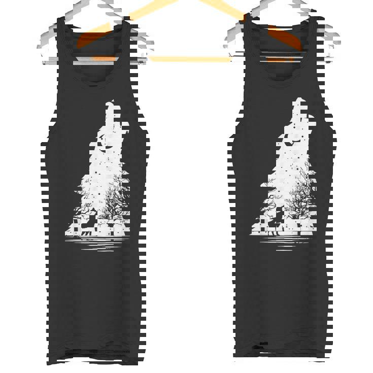 遠吠えするオオカミ 星空 オオカミモチーフ 男女兼用 タンクトップ