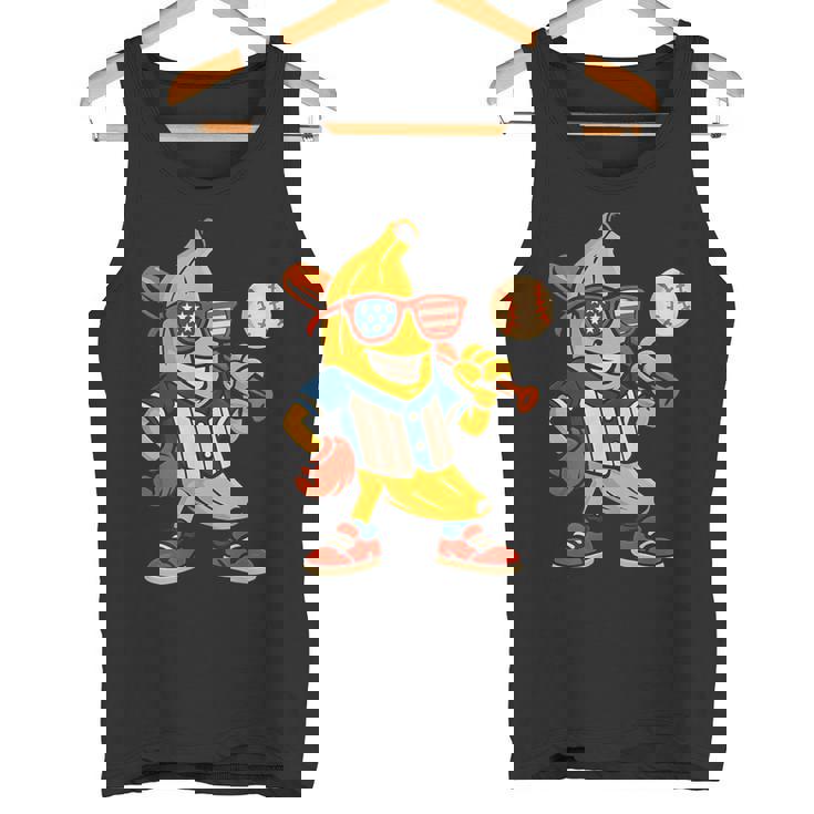 面白いバナナ野球アメリカ国旗サングラス 7月4日 タンクトップ