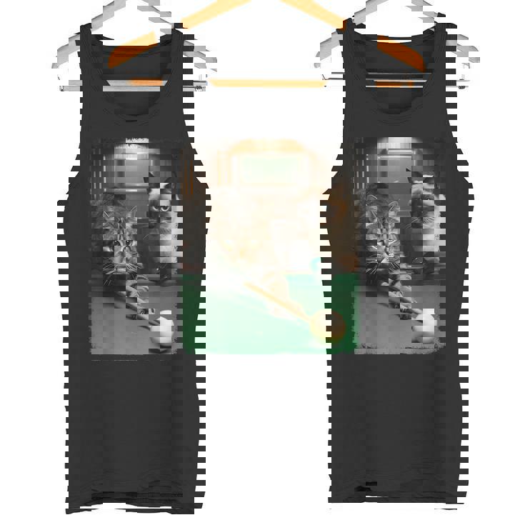 面白い猫 子猫 プールゲーム ビリヤード愛好家 アートデザイン タンクトップ