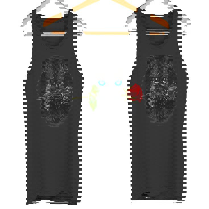 黒ペルシャ猫 ねこ 薔薇 バラ バレンタイン タンクトップ