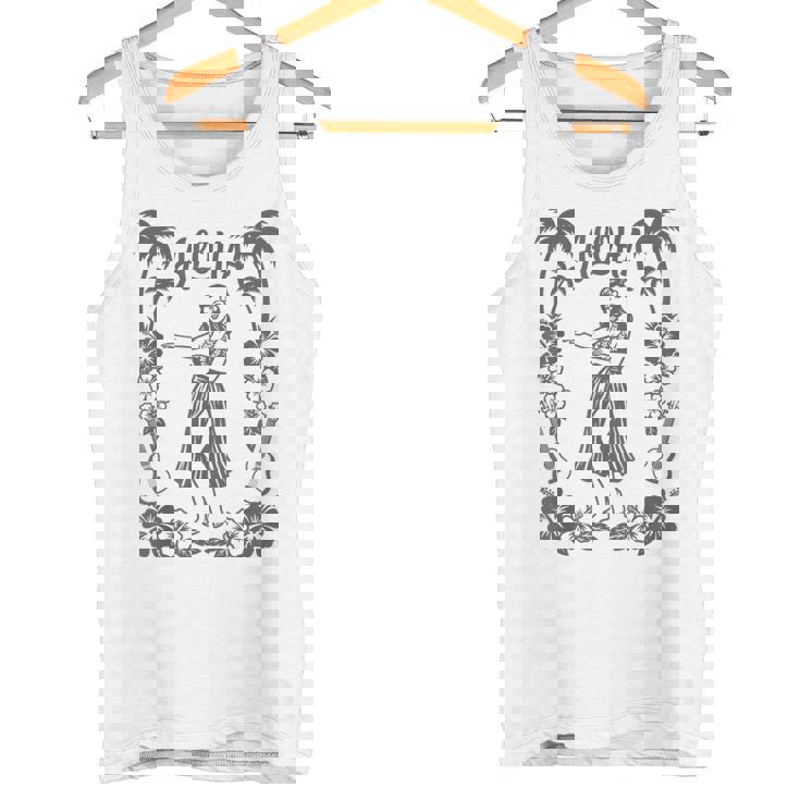 Aloha ハワイ ダンサー ヤシの木 ハイビスカス ウクレレ ルアウ ラインアート タンクトップ