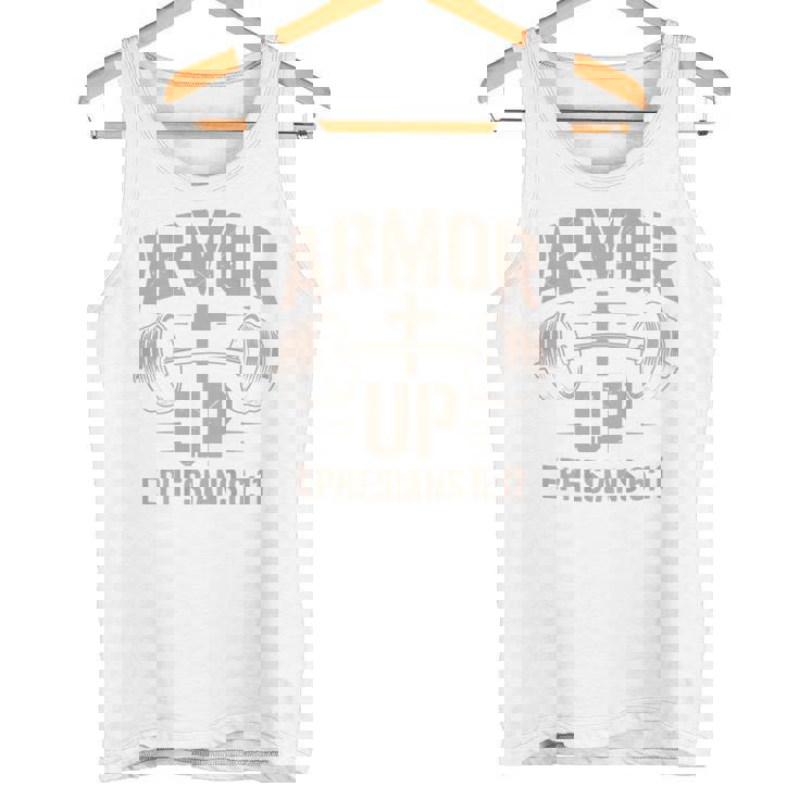 Armor Up Gym Christian Workout Dumbbell Cross Barbell Tank Top