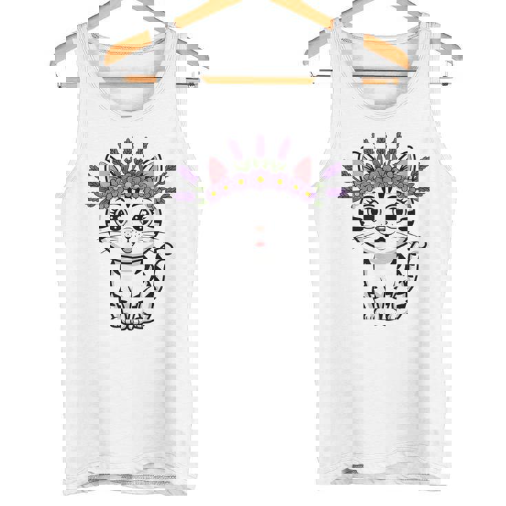 Cute Lavender Purple Flower Crown Cat Kawaii Kitty Floral Tank Top