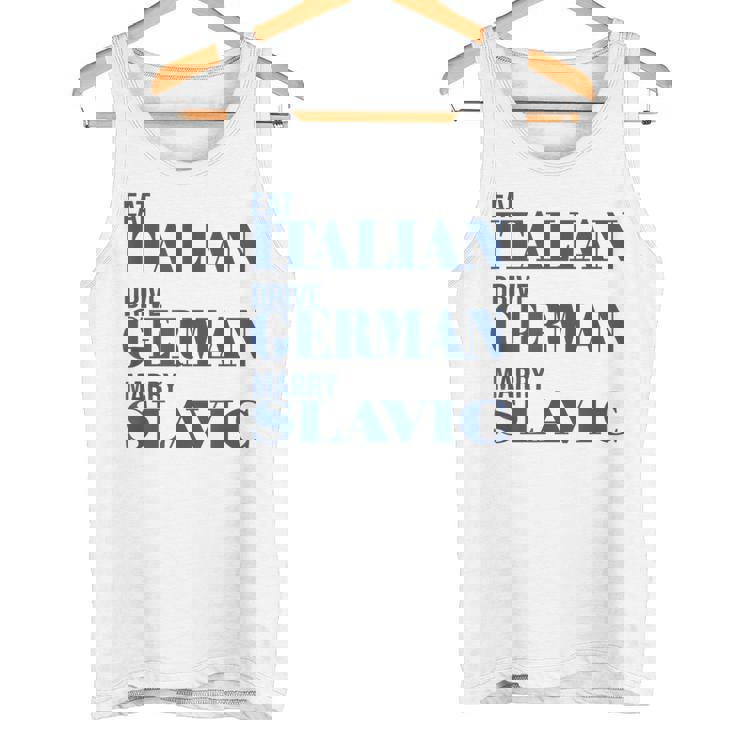 Eat Italian Drive German Marrylavic Quote Car ユーモア タンクトップ