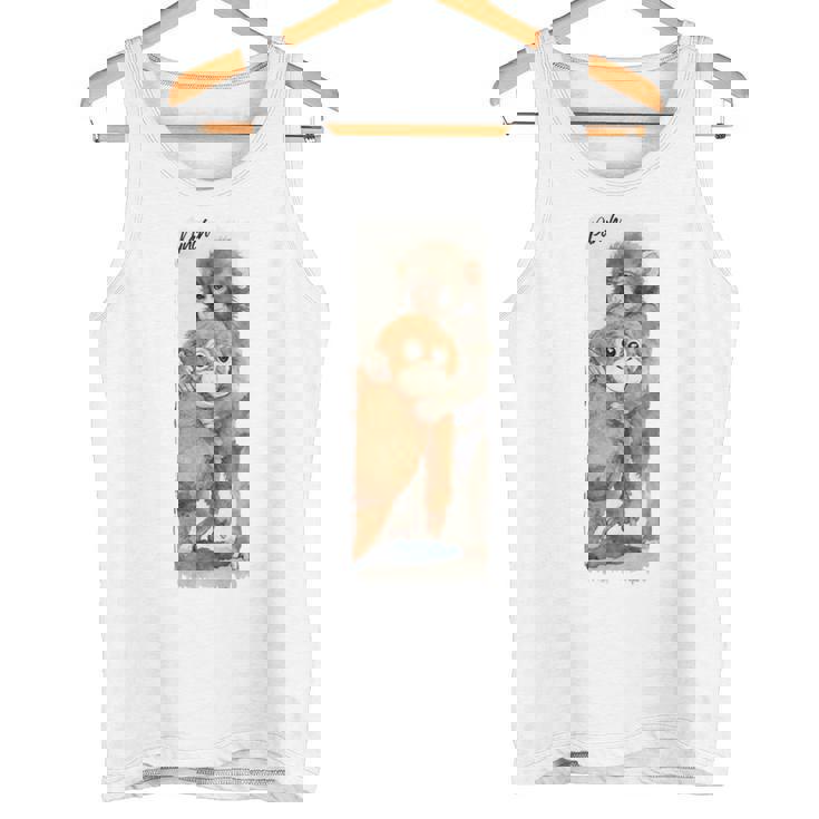 Punch – かわいい赤ちゃん猿とオランウータンのぬいぐるみ 水彩 長袖tシャツ タンクトップ