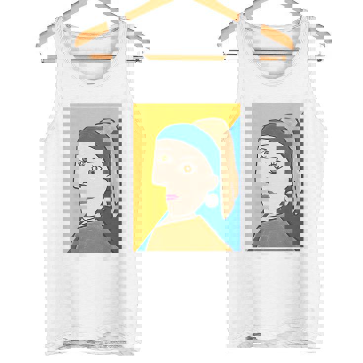 《バックプリント・背中側》【ピカソ風】真珠の耳飾りの少女／フェルメール（パロディ）【世界の名画】面白い タンクトップ