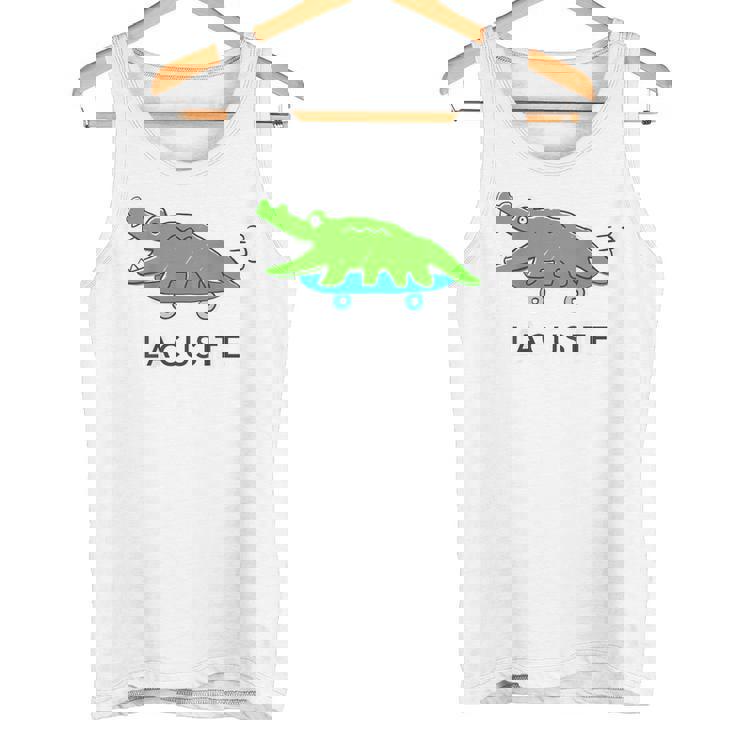 【バックプリント・背中側】楽して行こうワニ（Lacusite）スケボー【変なデザイン屋さん】ブランド パロディ 面白い タンクトップ