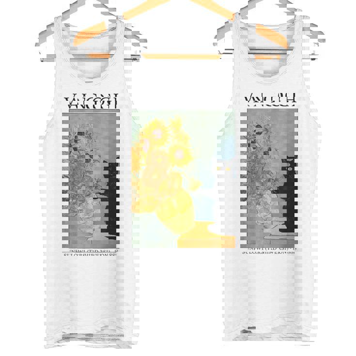 ひまわりと黒猫のヴィンテージアート 猫好き 猫飼い 猫 ネコ ねこくろねこ好き 面白い タンクトップ