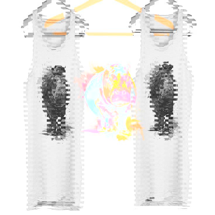 カバ 動物 カラフル グラフィック 抽象 アート 絵画 カバ タンクトップ