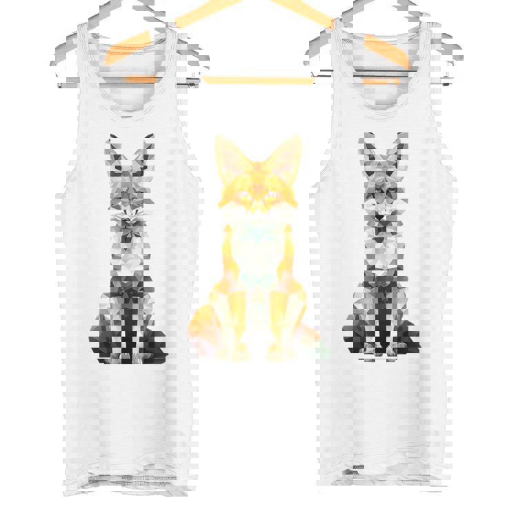キツネ アニマル柄 グラフィック ポートレート イラスト 幾何学 キツネ タンクトップ