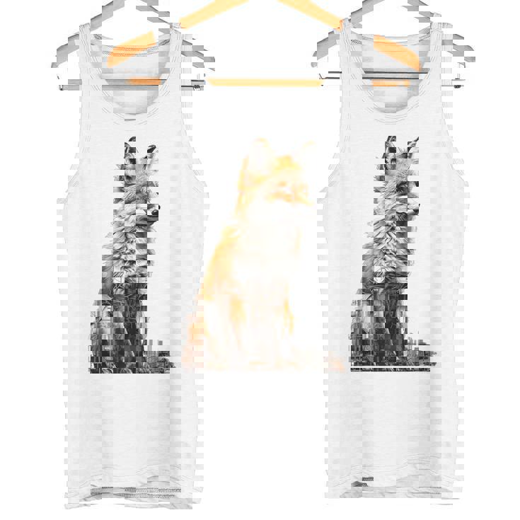 キツネ アニマル柄 モチーフ 抽象 イラスト 描画 狐 タンクトップ