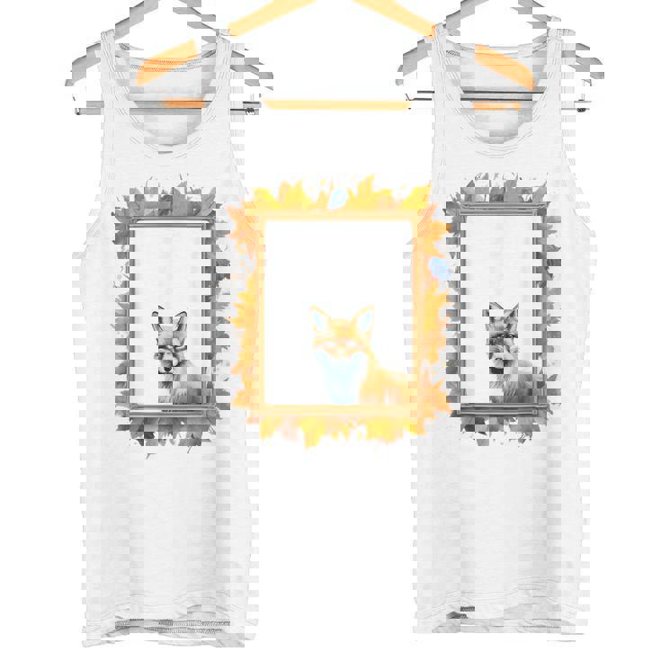 キツネ アニマル柄 モチーフ 紅葉 イラスト 自然 狐 タンクトップ