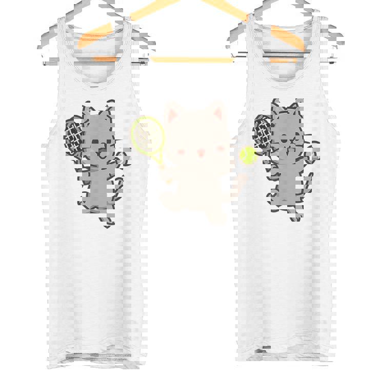 テニスをする猫。かわいいスポーツ猫。 タンクトップ