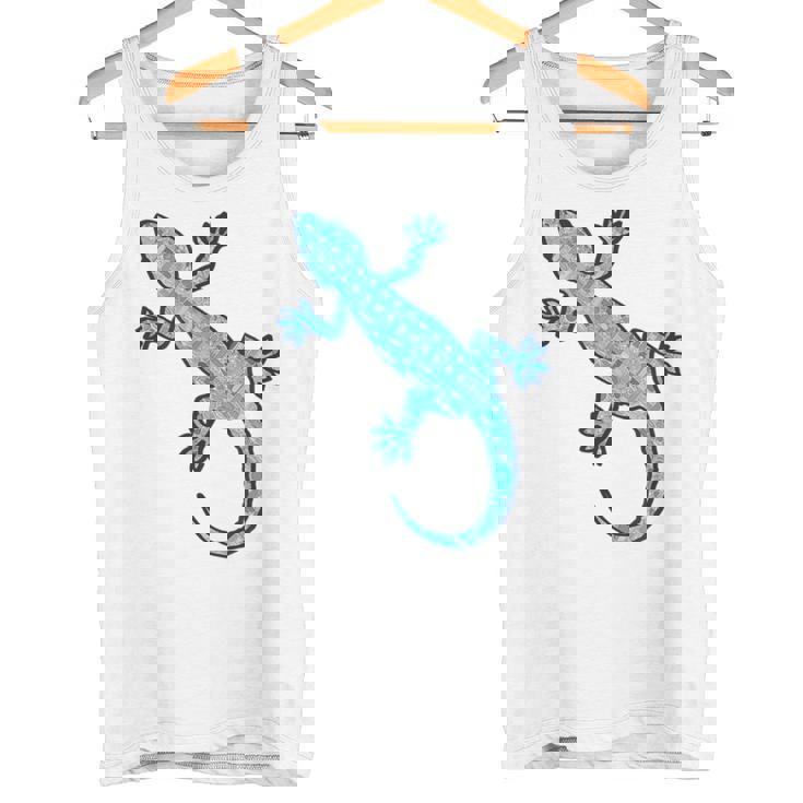 トライバル バティック パターン ヤモリトカゲ デニムブルーtシャツ タンクトップ