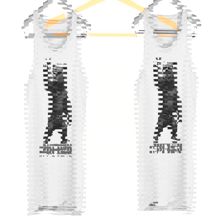 パパベア グリズリーベア ロックジェスチャー クールなパパ グリズリーベア タンクトップ