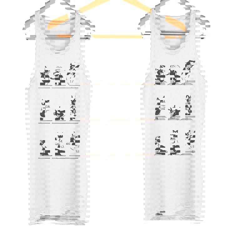 ボストンテリア ヨガ アサナ ポーズ 瞑想 おもしろtシャツ タンクトップ