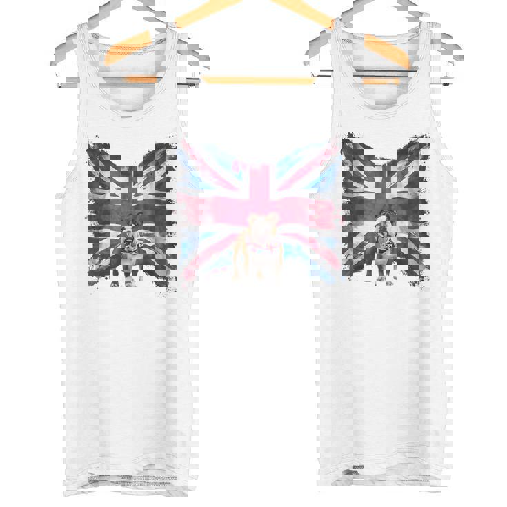 ユニオンジャックバンダナをかぶったブリティッシュブルドッグ、かわいい英国国旗。 タンクトップ