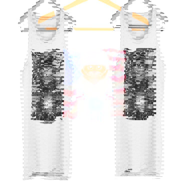 三毛猫 オレンジ猫 ねこ バイク 星条旗 アメリカ タンクトップ