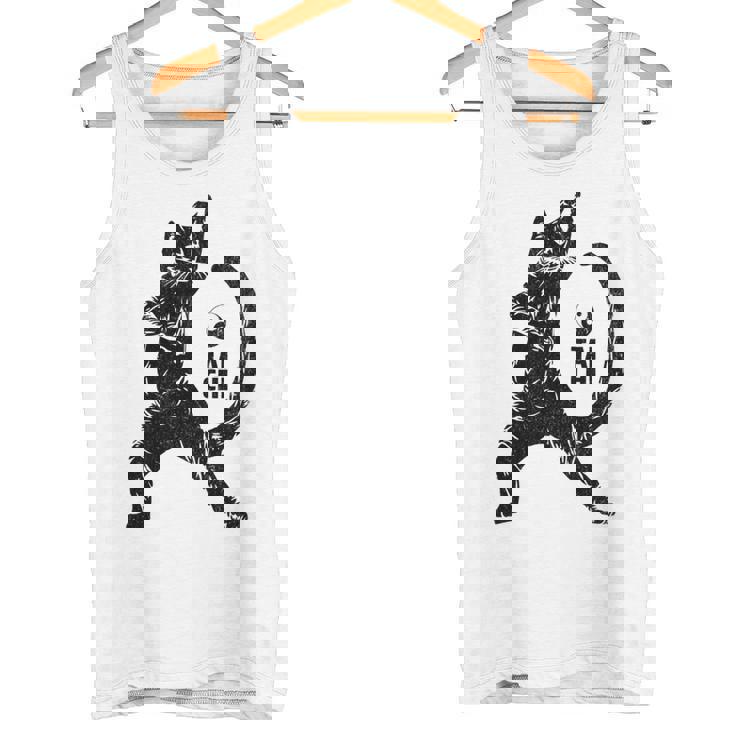 太極拳の練習をしている陽気な猫 陰陽 長袖tシャツ タンクトップ