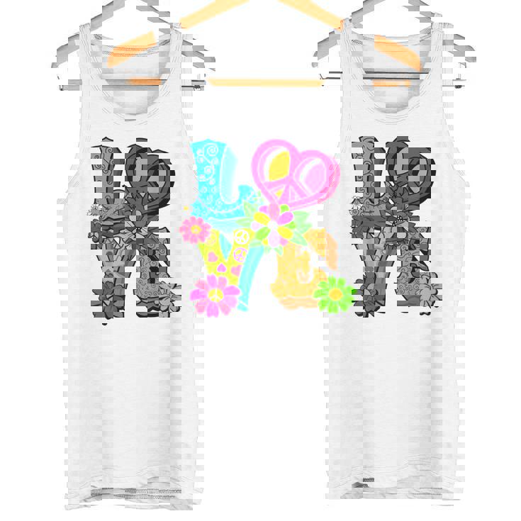 明るくカラフルな愛と平和 ピースサイン フラワートップ タンクトップ