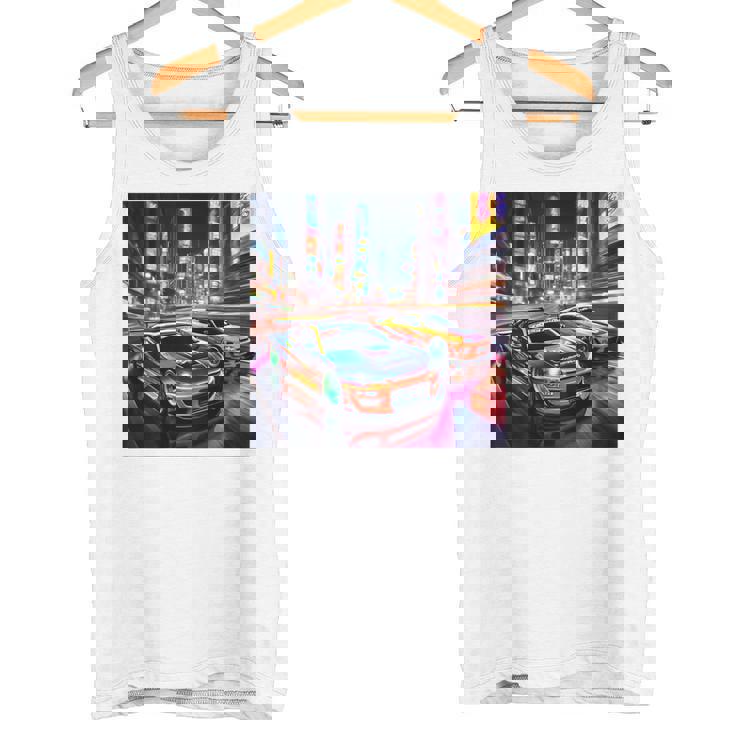 背面にjdmドリフトレーシングカー東京ドリフトスカイライン2台。 タンクトップ