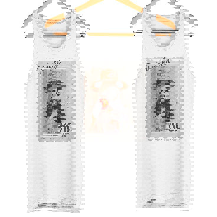 麦わら帽子 りんご パンダ 小さなパンダ 切手風 タンクトップ