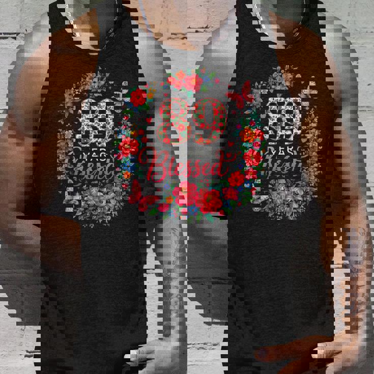 89歳の祝福された89歳のフローラル89歳の誕生日プレゼント タンクトップ 彼への贈り物
