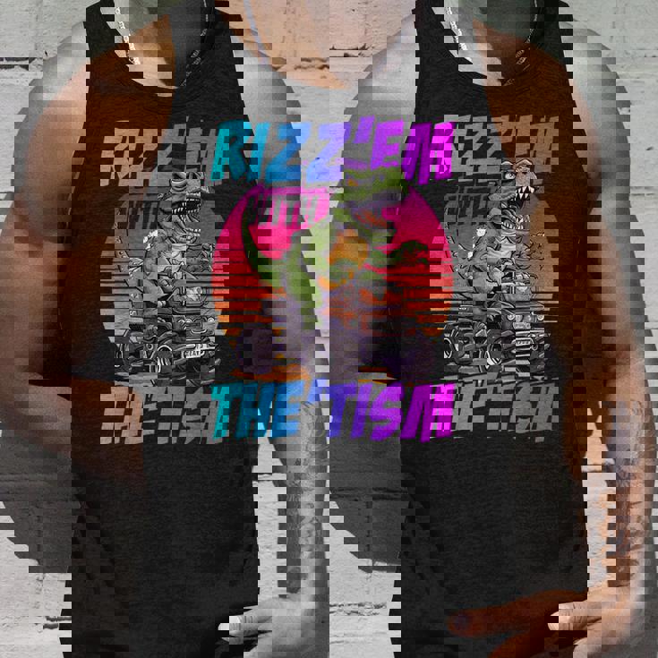 Rizz 'Em With The Tism 恐竜 T-Rex Meme Autism タンクトップ 彼への贈り物