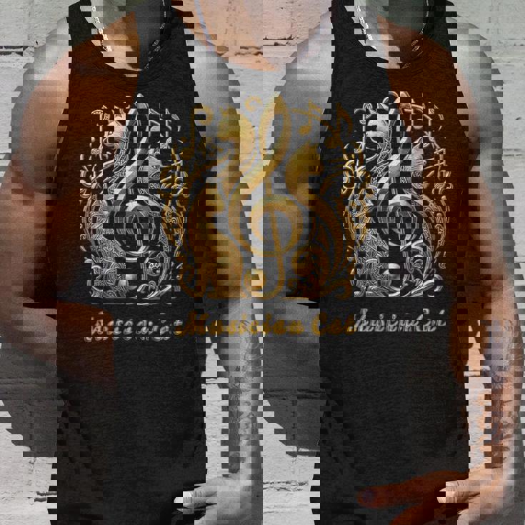 「Musician Cat 」 いつも猫気分 楽器と猫の調べ 音楽記号 猫エンブレム 肉球 タンクトップ 彼への贈り物