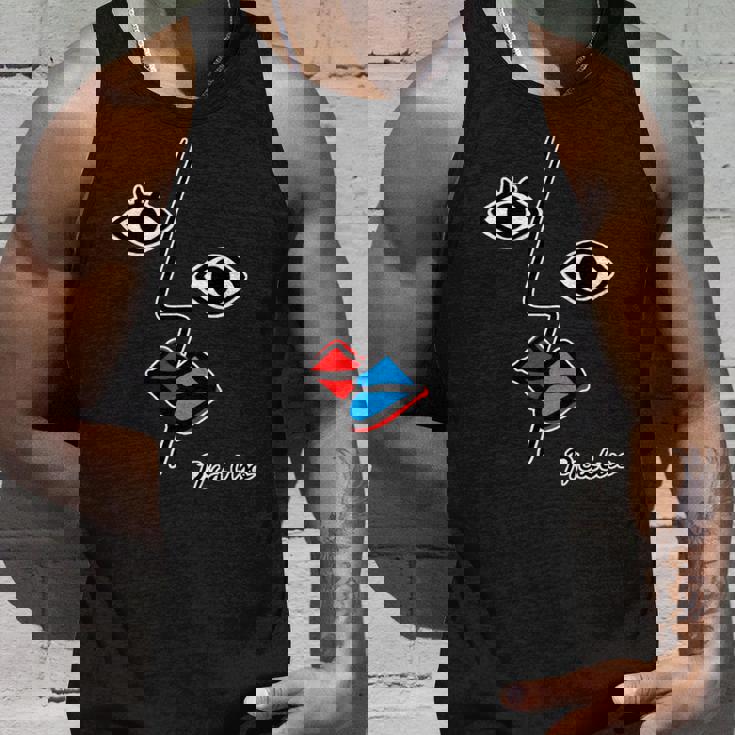 【ピカソ風】顔 男女 キス モダンフェイス（パロディ）【ピカウソ】キュビズム 80年代風 面白い アート 長袖tシャツ タンクトップ 彼への贈り物