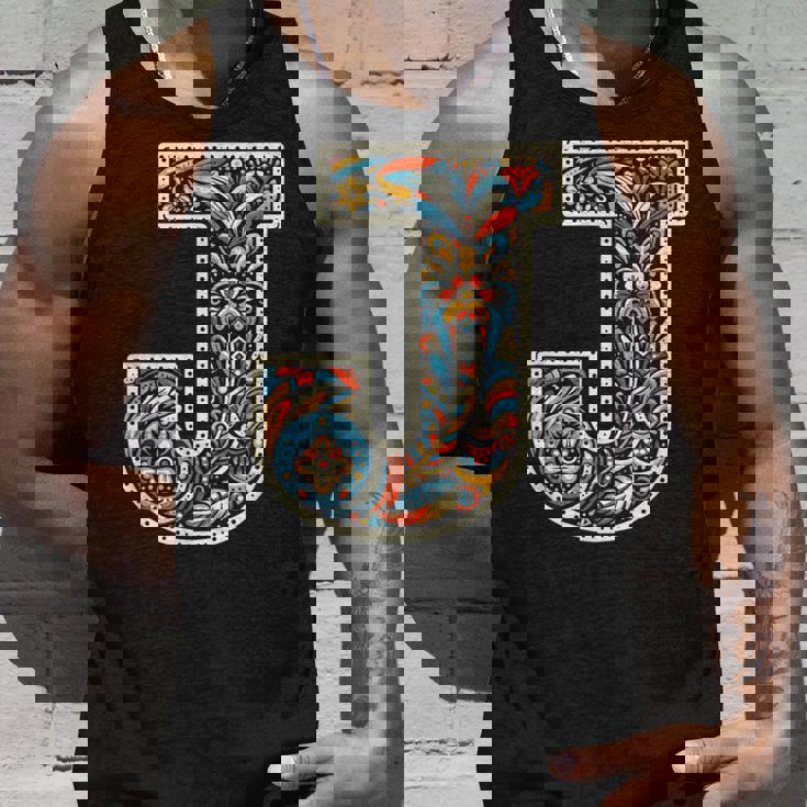 イニシャル 名前 文字 J アルファベット 民芸風 タンクトップ 彼への贈り物