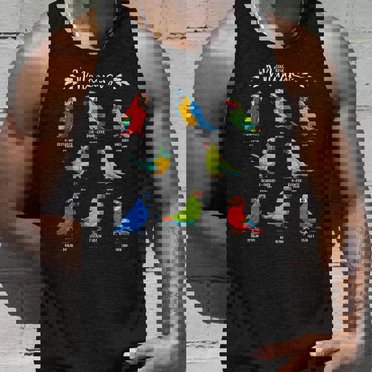 カラフルな8種のインコ コンゴウインコ タンクトップ 彼への贈り物