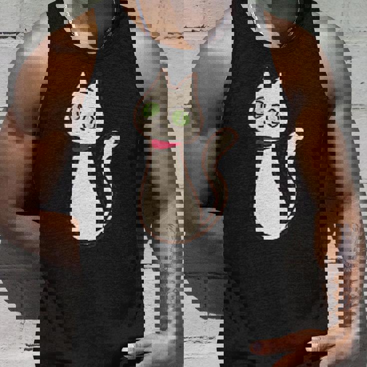 シロネコ 胸にワンポイント 落書き風 おもしろ タンクトップ 彼への贈り物