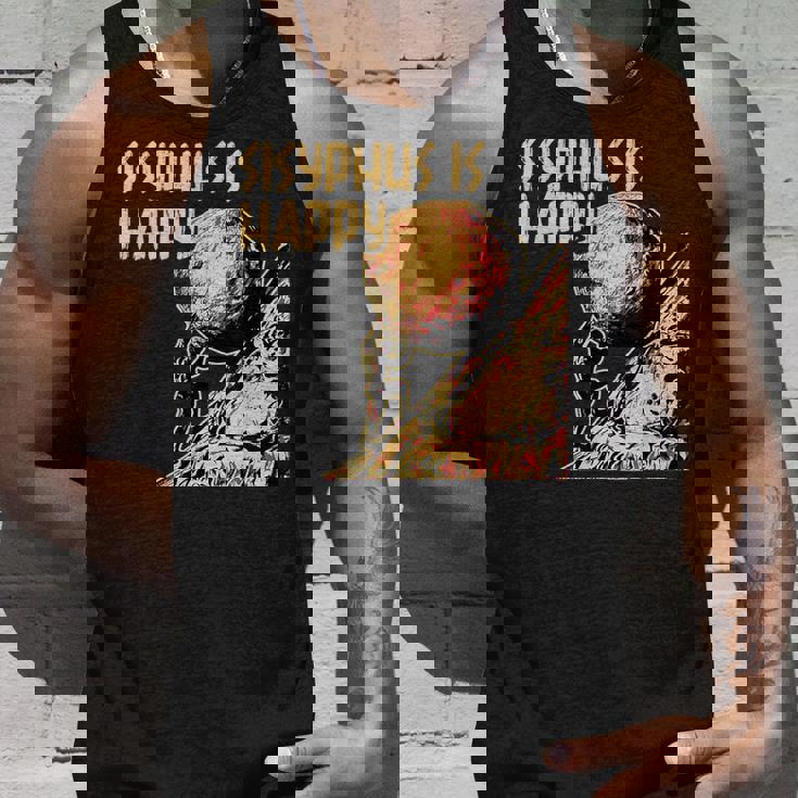 シーシュポス・イズ・ハッピー面白いギリシャ神話ミーム哲学 タンクトップ 彼への贈り物