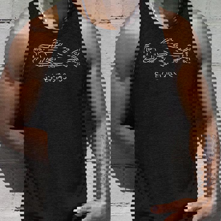 シーバス２ 白 フィッシング 魚釣り アングラー ゆるおもしろイラスト タンクトップ 彼への贈り物