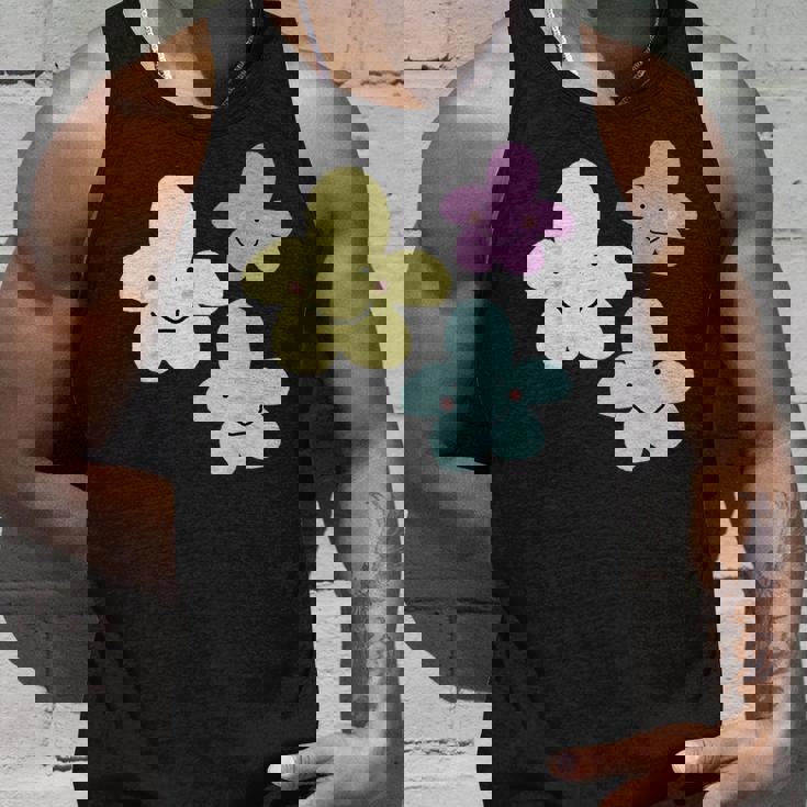 スマイリングフラワー イエロー ブルー パープル 楽しい春 タンクトップ 彼への贈り物