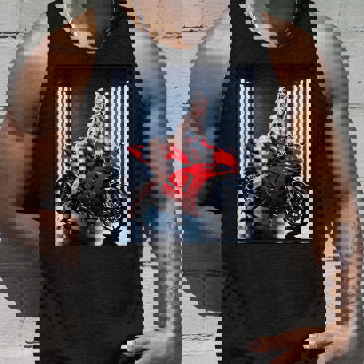 セクシーガールグラフィックtシャツ セクシーなブロンドガール&レッドストリートバイク タンクトップ 彼への贈り物