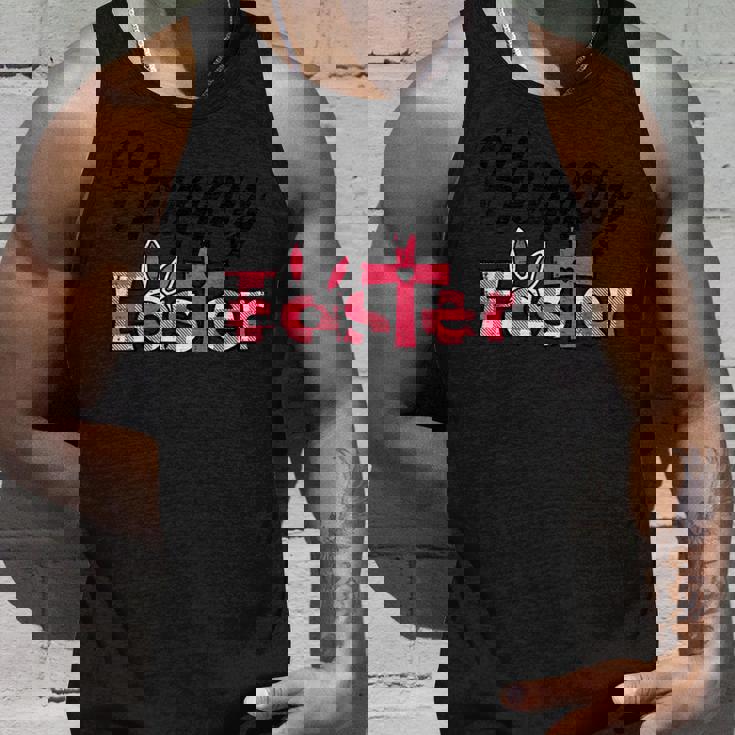 チェック柄ハッピーイースターバニー耳クロスかわいい宗教クリスチャン タンクトップ 彼への贈り物