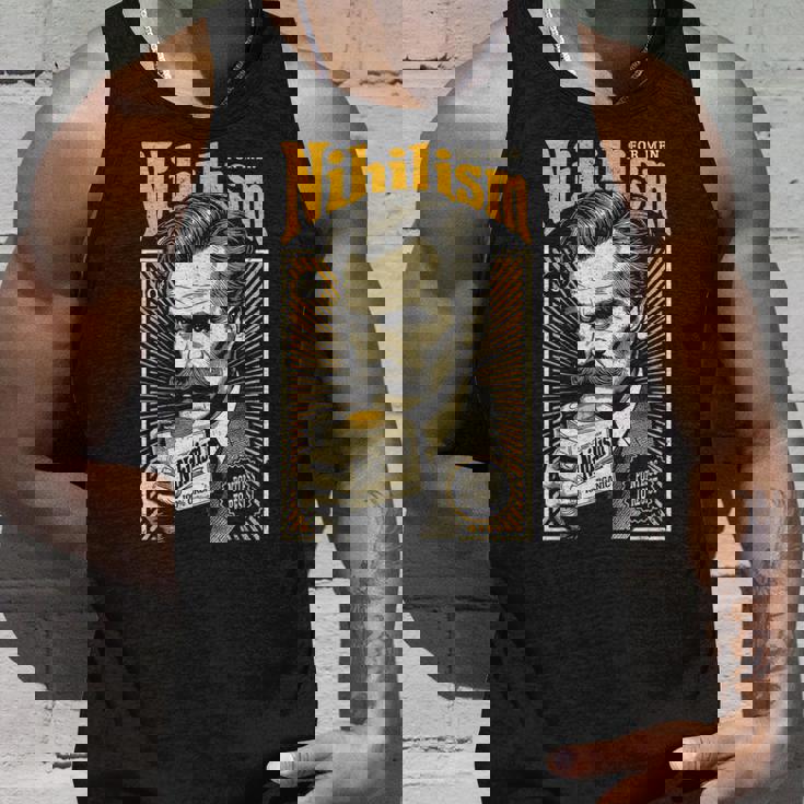 ニヒリズム 男性用 面白い ニーチェ哲学 ビンテージ広告 タンクトップ 彼への贈り物