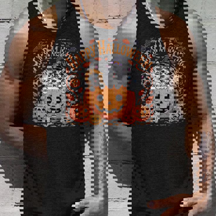 ハッピーハロウィン猫 パンプキン 魔女の帽子デザイン タンクトップ 彼への贈り物