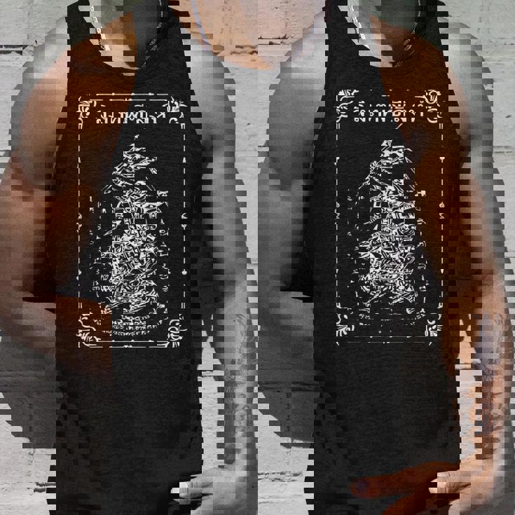ハヌマーン ・ サック ・ ヤント 猿の神ハヌマーンは、神話上のライオン、プラヤー・シングに乗りながら歌を歌います タンクトップ 彼への贈り物