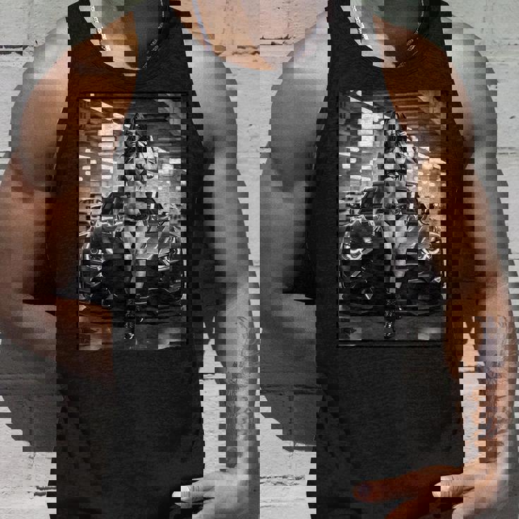 ピンナップガールtシャツ 男性用 巨乳ピンナップガール&カー B&W タンクトップ 彼への贈り物