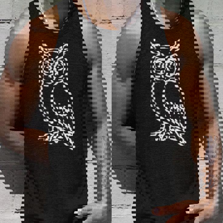 フクロウ ミニマリストバッジ パッチラインアート タンクトップ 彼への贈り物