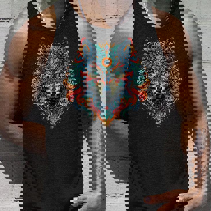 フラクタル スピリット アニマル オオカミ サイケデリック タンクトップ 彼への贈り物